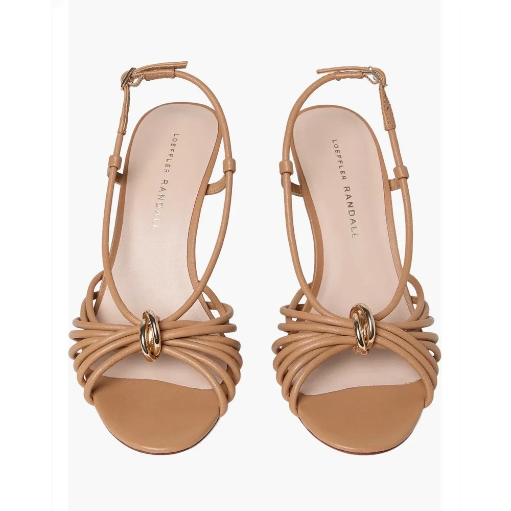 Loeffler Randall Mareka Leather Strappy Slingback Stiletto Heels in Dune Size 8